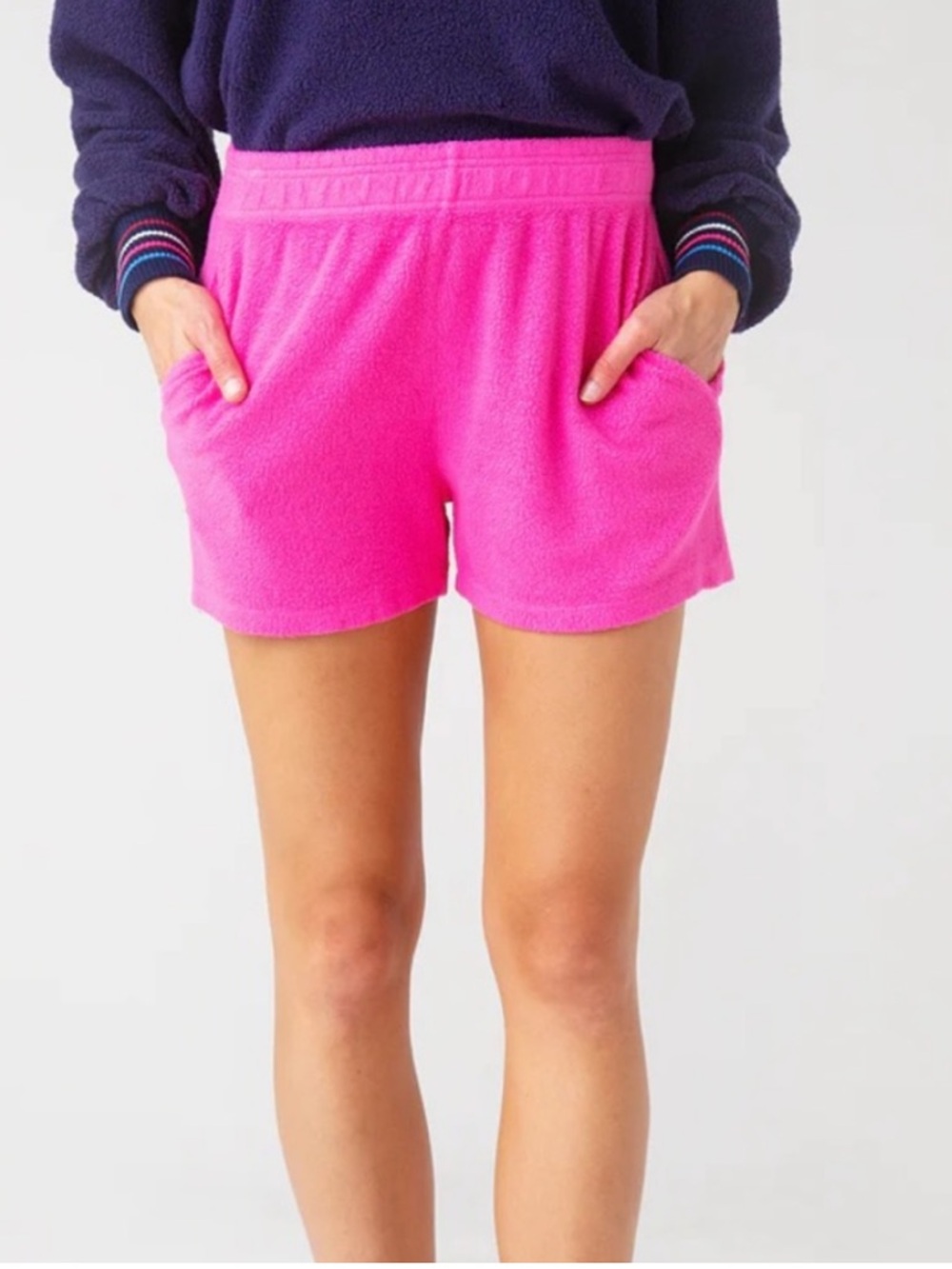 Sundry faux Sherpa Bright Pink pockets Fleece Athletic Shorts Small New